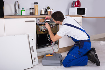 Male Technician Examining Dishwasher