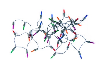 christmas lights,multicolored lamp garland isolated on white background