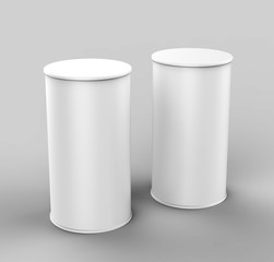 Portable Round Podium Table Counter Stand Trade Show Display Portable Pop Up Exhibition, 3d render illustration