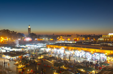 Fototapeta na wymiar Panoramic view of Marrakech or Marrakesh with the old part of town Medina and Jamaa el Fna market square