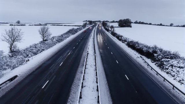 Cars Light Trails on Rural Motorway at Winter