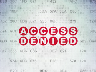 Privacy concept: Painted red text Access Denied on Digital Data Paper background with Hexadecimal Code