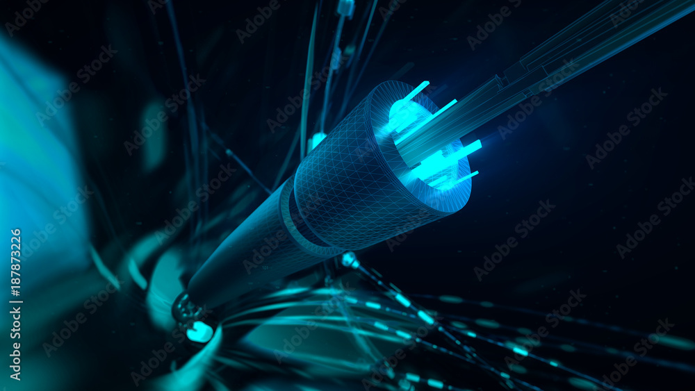 Poster 3d rendered digital wire concept. abstract technology wire with details. complex structure. macro sh