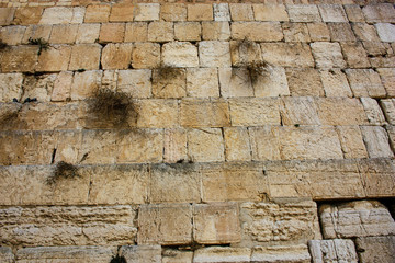 closeup of the Western wall in the old city of Jerusalem in Israel