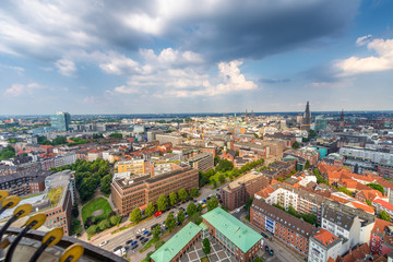Beautiful aerial view of Hamburg in summer, Germany