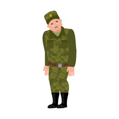 Russian soldier sad. Warrior sorrowful. dull Military in Russia. Illustration for 23 February. Defender of Fatherland Day. Army holiday for Russian Federation