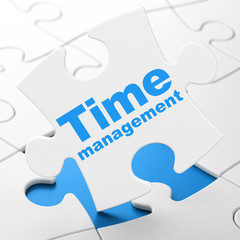 Timeline concept: Time Management on White puzzle pieces background, 3D rendering