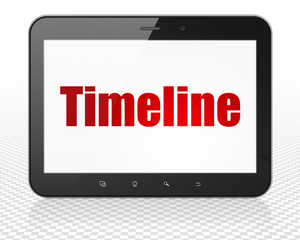 Time concept: Tablet Pc Computer with red text Timeline on display, 3D rendering