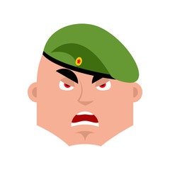 Russian soldier angry emoji. Airborne troops evil emotions avatar. Paratrooper Military in Russia aggressive. Illustration for 23 February. Defender of Fatherland Day.