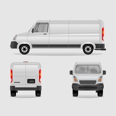 Various Views of Blank Cargo Delivery Van Vector Illustration for Branding Mock-up of Transportation Vehicle or Shipping Business Related Design