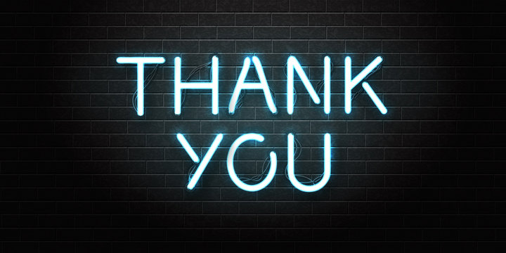 Vector realistic isolated neon sign of Thank You lettering for decoration and covering on the wall background.
