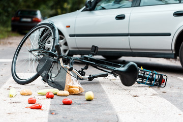 Crashed bike after traffic accident