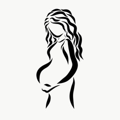 Pregnant woman drawing in black lines