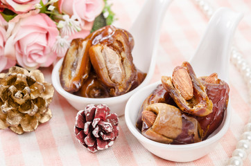 Dried date palm fruits.