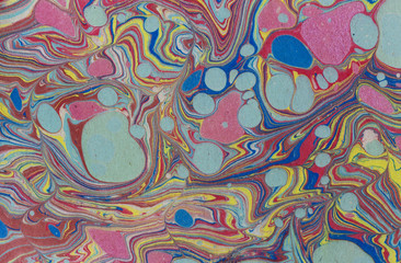 Naklejka premium Ink marble texture. Ebru handmade wave background. Kraft paper surface. Unique art illustration. Liquid marbling texture.