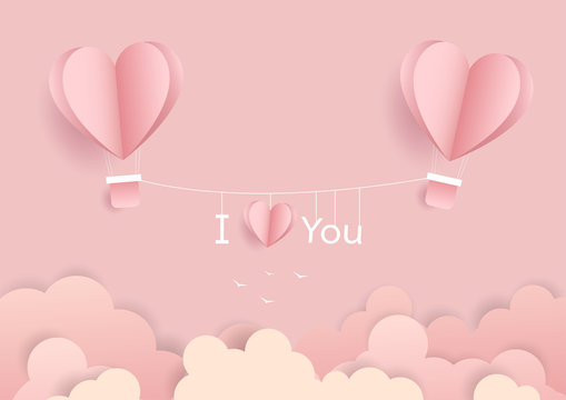 Happy valentine day. with creative pink love balloon concept on pastel pink background for copy space. minimal concept. Vector Illustration