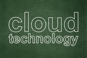 Obraz premium Cloud networking concept: text Cloud Technology on Green chalkboard background