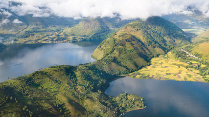 Fototapeta na wymiar Aerial view over Toba lake,North Sumatra,Indonesia