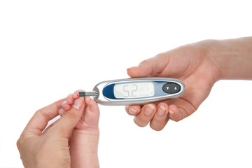 Doctor prick Diabetes baby infant  toddler finger for glucose sugar measuring level blood test