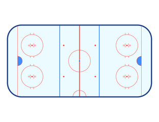 Vector illustration of ice hockey rink. Top view. Isolated on white background.