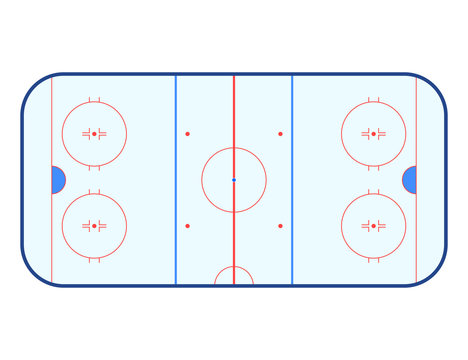 Vector illustration of ice hockey rink. Top view. Isolated on white background.