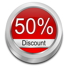 50% Discount button - 3D illustration