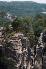 Bastei rock formation above Elbe river in Saxon Switzerland national park, Germany