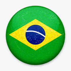 Watercolor Flag of Brazil in the form of a round button with a light glare and a shadow. The symbol of Independence Day, a souvenir, a button for switching the language on the site, an icon.