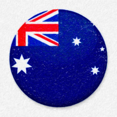 Watercolor Flag of Australia in the form of a round button with a light glare and a shadow. The symbol of Independence Day, a souvenir, a button for switching the language on the site, an icon.