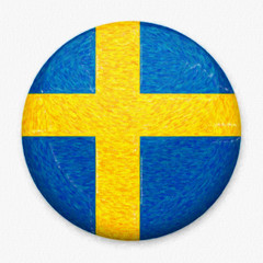 Watercolor Flag of Sweden in the form of a round button with a light glare and a shadow. The symbol of Independence Day, a souvenir, a button for switching the language on the site, an icon.