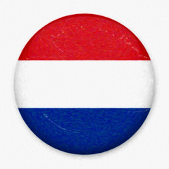 Obraz premium Watercolor Flag of Netherlands in the form of a round button with a light glare and a shadow. The symbol of Independence Day, a souvenir, a button for switching the language on the site, an icon.