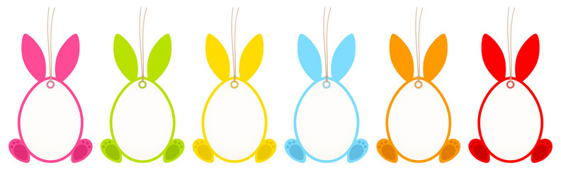 Set 6 Easter Hangtags Eggs Bunny Ears Feet Frame Color