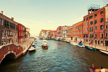 Venice, Italy - August 14, 2017: Beautiful classical buildings on the canal Venice.
