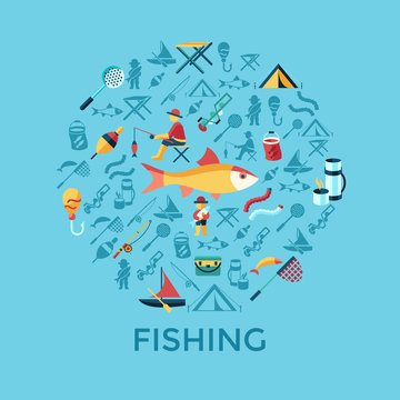 Digital vector fishing activity set collection