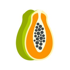 Sliced fresh papaya icon, flat style
