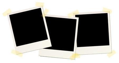 3 blank instant picture frames affixed with sticky tape