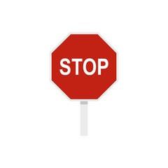 Red stop road sign icon, flat style