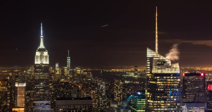 New York City,USA - November 2014: Timelapse over Manhattan from Top of the Rock at night