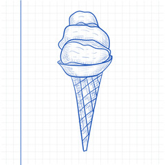 Doodle ice cream. Hand drawn vector illustration. Sketch style. Fresh popsicle on paper. Pen drawing. 
