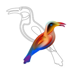 Funny cartoon red bird with Golden wings.