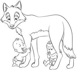 Naklejka premium Romulus und Remus mit Wolf - Vektor-Illustration