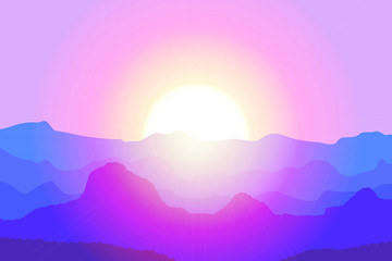 Sunset and mountains vecter design background and wallpaper in illustrator