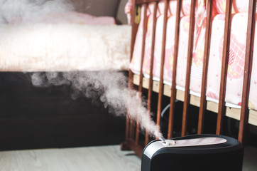 The steam from the humidifier night in a child's bedroom