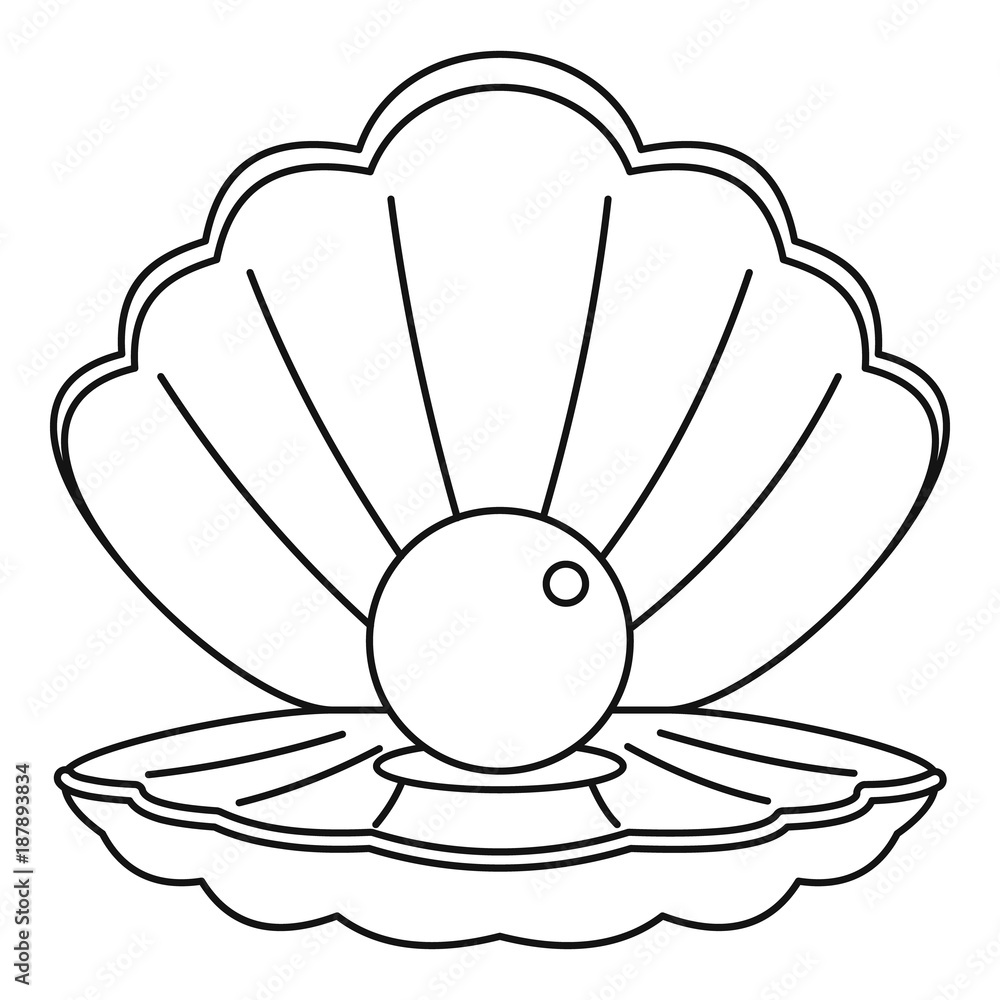 Sticker Sea shell with pearl icon, outline style - Stickers
