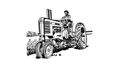 Vintage Retro Tractor Farming Machinery Illustration