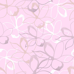 Floral seamless pattern. Pastel colors doodles texture. Stylized sketch jasmine flowers. Great for fabric, wallpaper, wrapping paper, surface design, wedding invitation. Vector