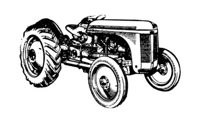 Vintage Retro Tractor Farming Machinery Illustration