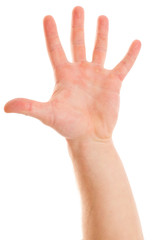 Man's hand showing the five fingers