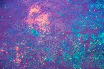 Colorful asphalt after festival of colors Holi