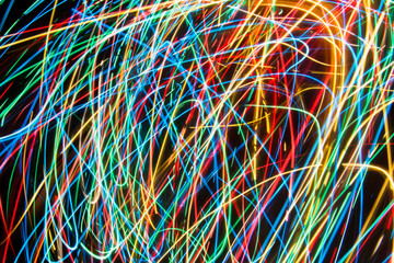 Colorful lights on the long exposure with motion background, Abstract glowing colorful lines, slow speed shutter